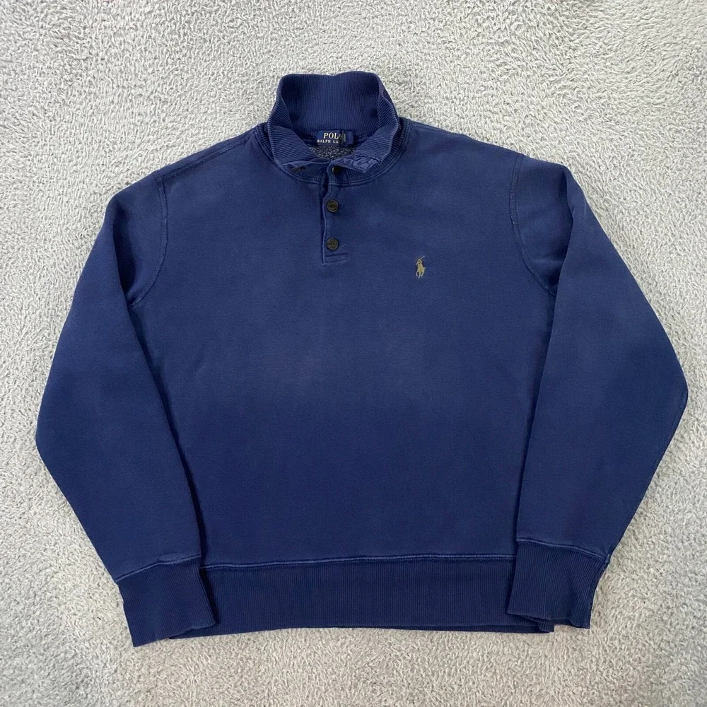 Polo Ralph Lauren Sweater‎ Mens Large Fleece Pullover Preppy Pony Old Money Blue